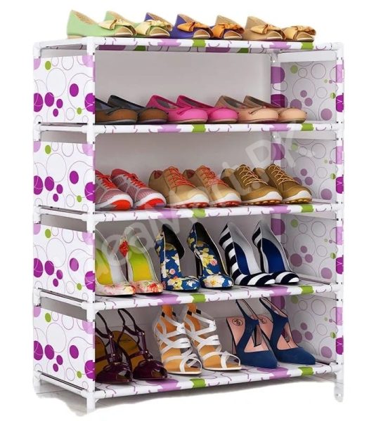 5-tier-portable-shoe-rack-with-pink-polka-dot-fabric-shelves-and-pipe-frame-product-image