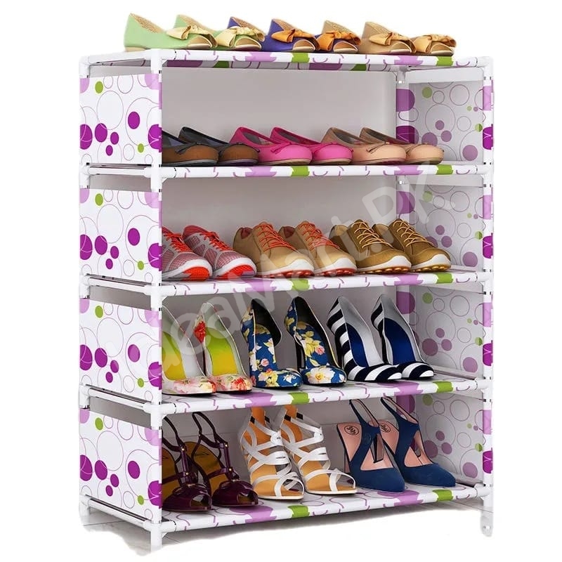 5-tier-portable-shoe-rack-with-pink-polka-dot-fabric-shelves-and-pipe-frame-product-image