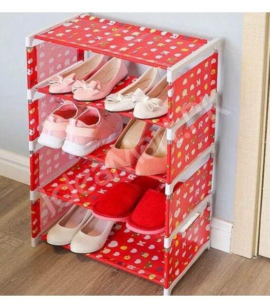 5-tier-portable-shoe-rack-with-pink-polka-dot-fabric-shelves-and-pipe-frame-product-image