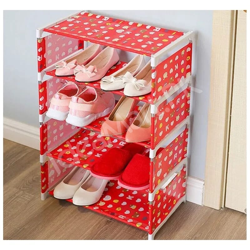 5-tier-portable-shoe-rack-with-pink-polka-dot-fabric-shelves-and-pipe-frame-product-image