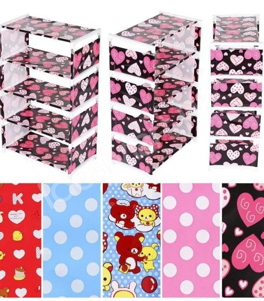5-tier-portable-shoe-rack-with-pink-polka-dot-fabric-shelves-and-pipe-frame-product-image