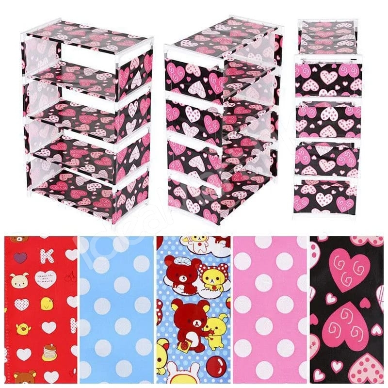 5-tier-portable-shoe-rack-with-pink-polka-dot-fabric-shelves-and-pipe-frame-product-image