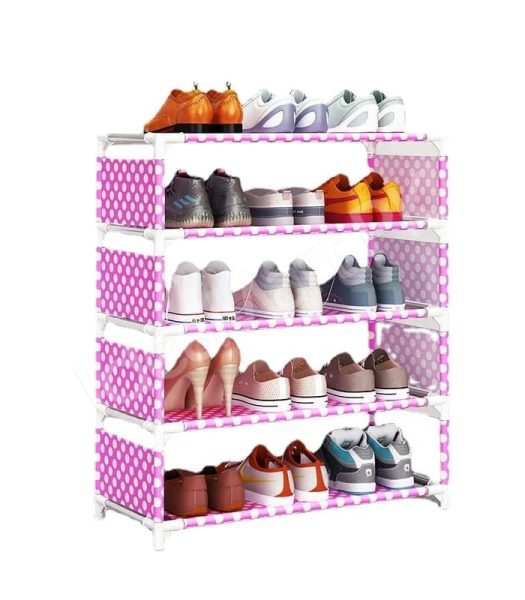 5-tier-portable-shoe-rack-with-pink-polka-dot-fabric-shelves-and-pipe-frame-product-image