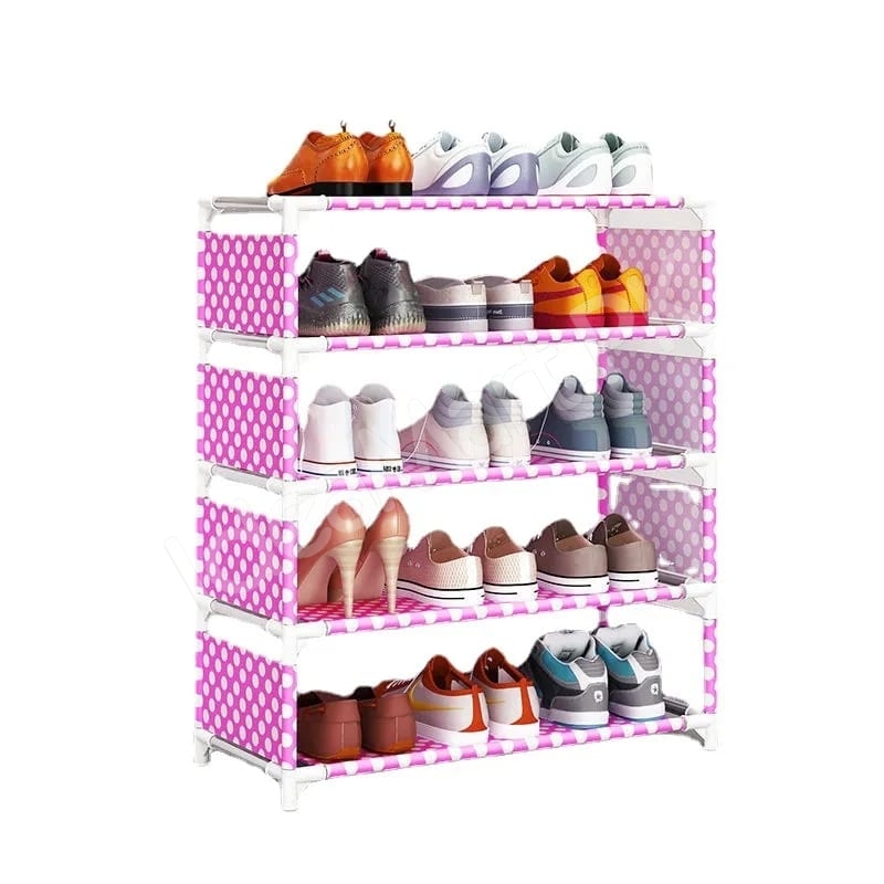 5-tier-portable-shoe-rack-with-pink-polka-dot-fabric-shelves-and-pipe-frame-product-image
