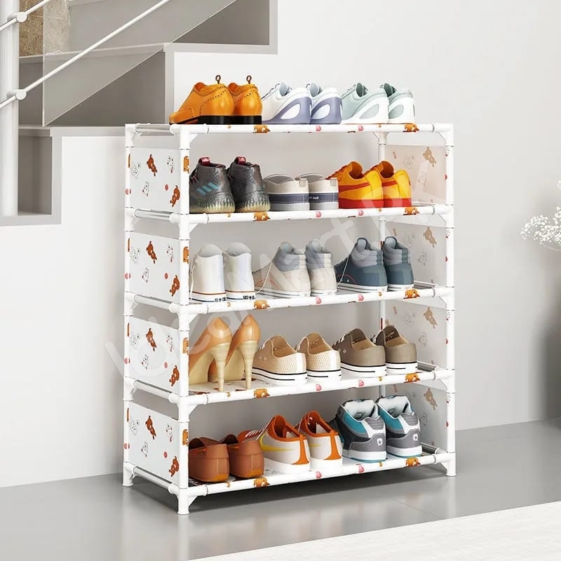 5-tier-portable-shoe-rack-with-pink-polka-dot-fabric-shelves-and-pipe-frame-product-image