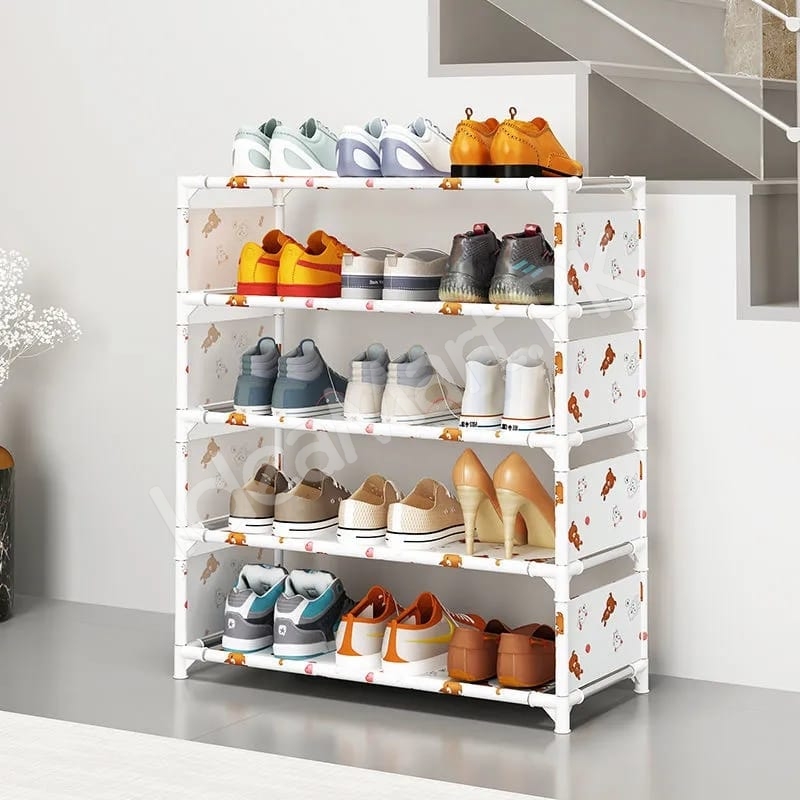 5-tier-portable-shoe-rack-with-pink-polka-dot-fabric-shelves-and-pipe-frame-product-image