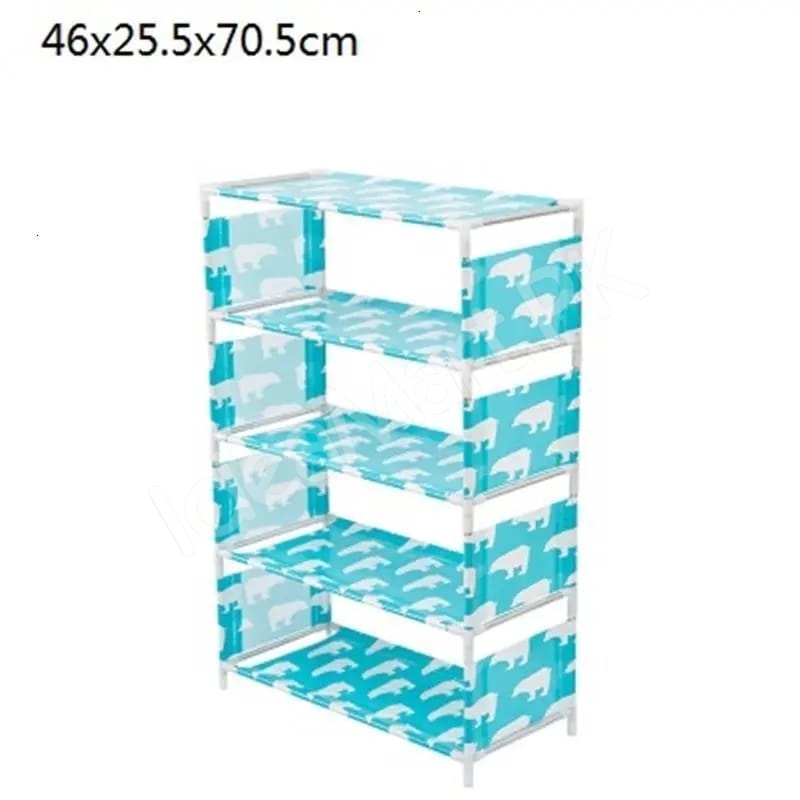 5-tier-portable-shoe-rack-with-pink-polka-dot-fabric-shelves-and-pipe-frame-product-image