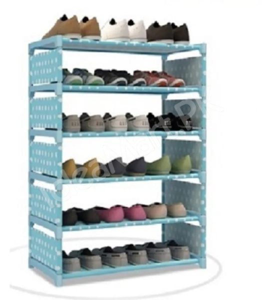 5-tier-portable-shoe-rack-with-pink-polka-dot-fabric-shelves-and-pipe-frame-product-image