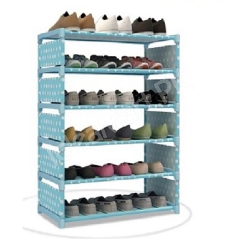 5-tier-portable-shoe-rack-with-pink-polka-dot-fabric-shelves-and-pipe-frame-product-image