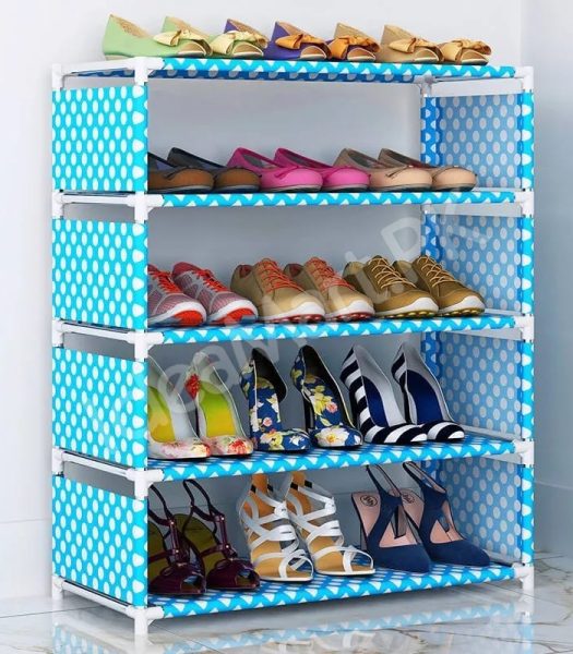 5-tier-portable-shoe-rack-with-pink-polka-dot-fabric-shelves-and-pipe-frame-product-image