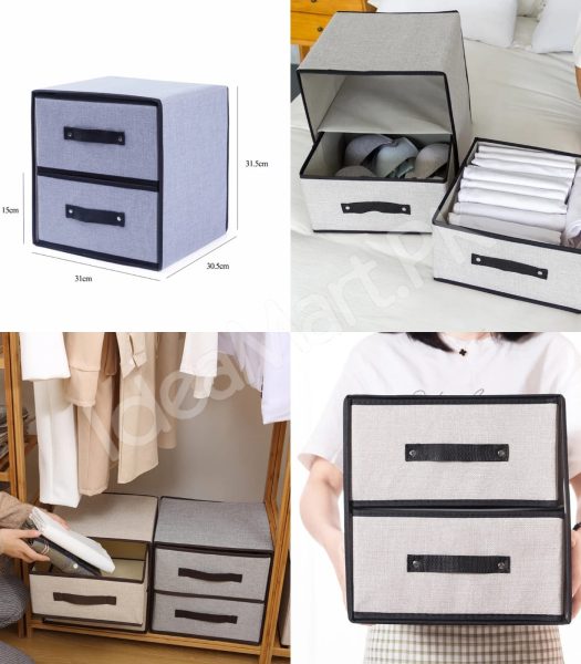foldable-2-tier-fabric-storage-box-double-drawer-closet-organizer-product-image
