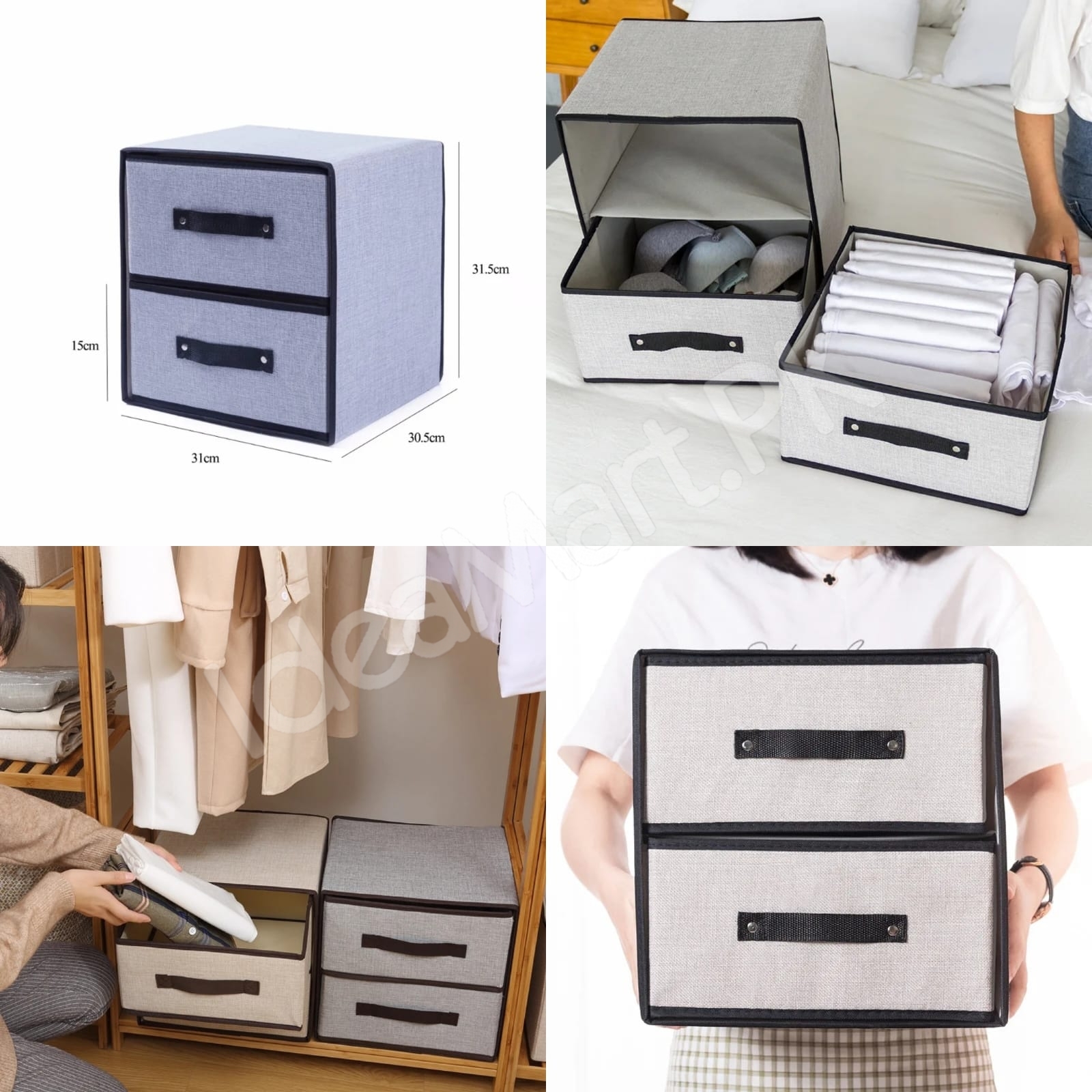 foldable-2-tier-fabric-storage-box-double-drawer-closet-organizer-product-image