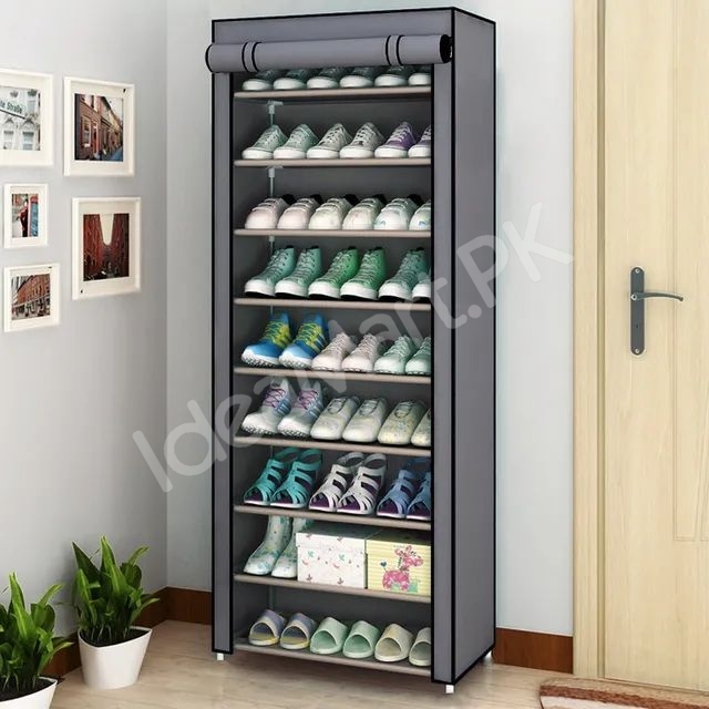 5-tier-portable-shoe-rack-organizer-with-roll-up-dustproof-fabric-cover-metal-frame-product-image
