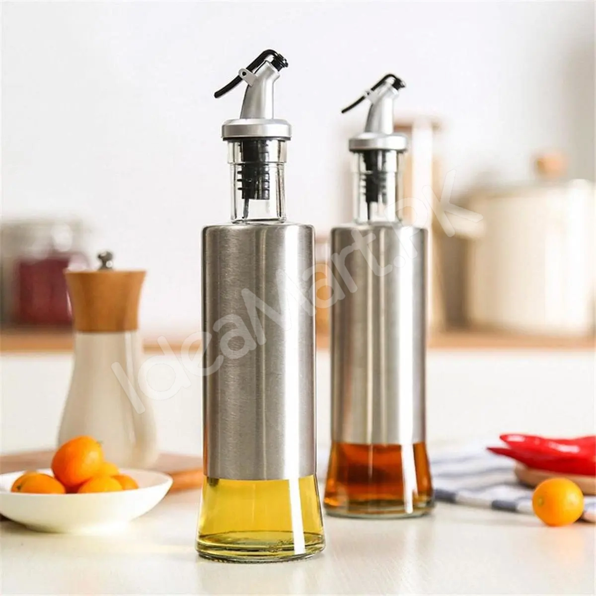 stainless-steel-olive-oil-dispenser-bottle-glass-cooking-oil-vinegar-cruet-for-kitchen-and-bbq-300ml-steel-pack-product-image