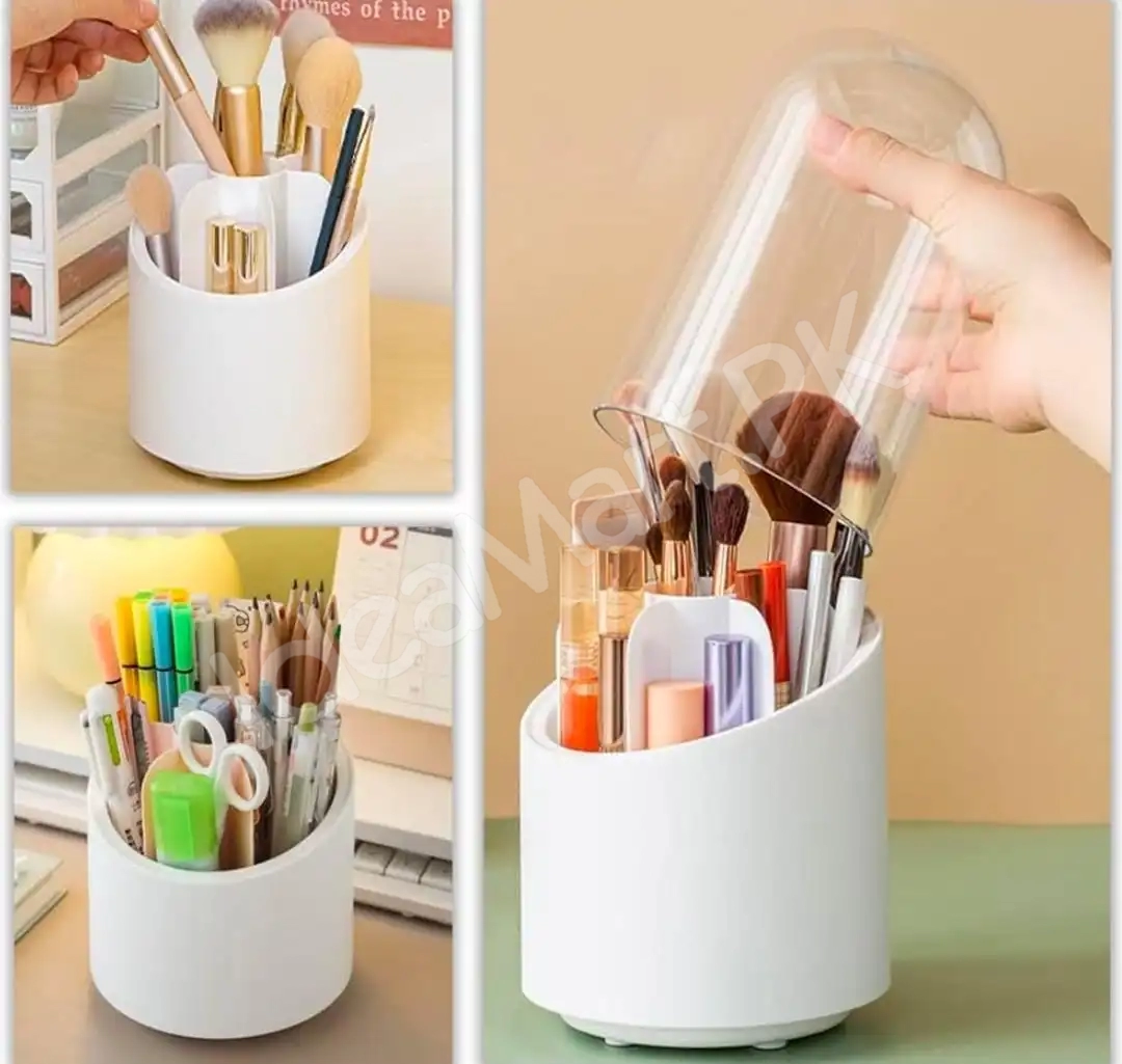 360-rotating-cosmetic-brush-holder-transparent-dust-proof-cover-multi-compartment-organizer-for-makeup-brushes-lipsticks-eyeliners-product-image