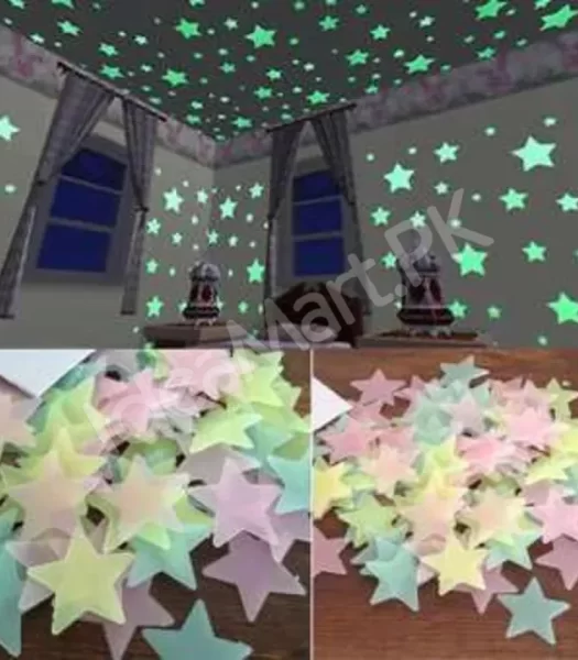 pack-of-100-3d-stars-glow-in-the-dark-wall-stickers-luminous-fluorescent-wall-stickers-for-kids-baby-room-bedroom-ceiling-home-product-image
