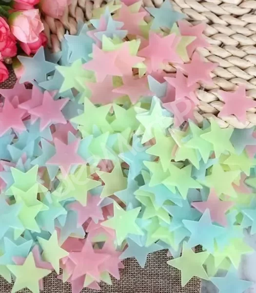 pack-of-100-3d-stars-glow-in-the-dark-wall-stickers-luminous-fluorescent-wall-stickers-for-kids-baby-room-bedroom-ceiling-home-product-image