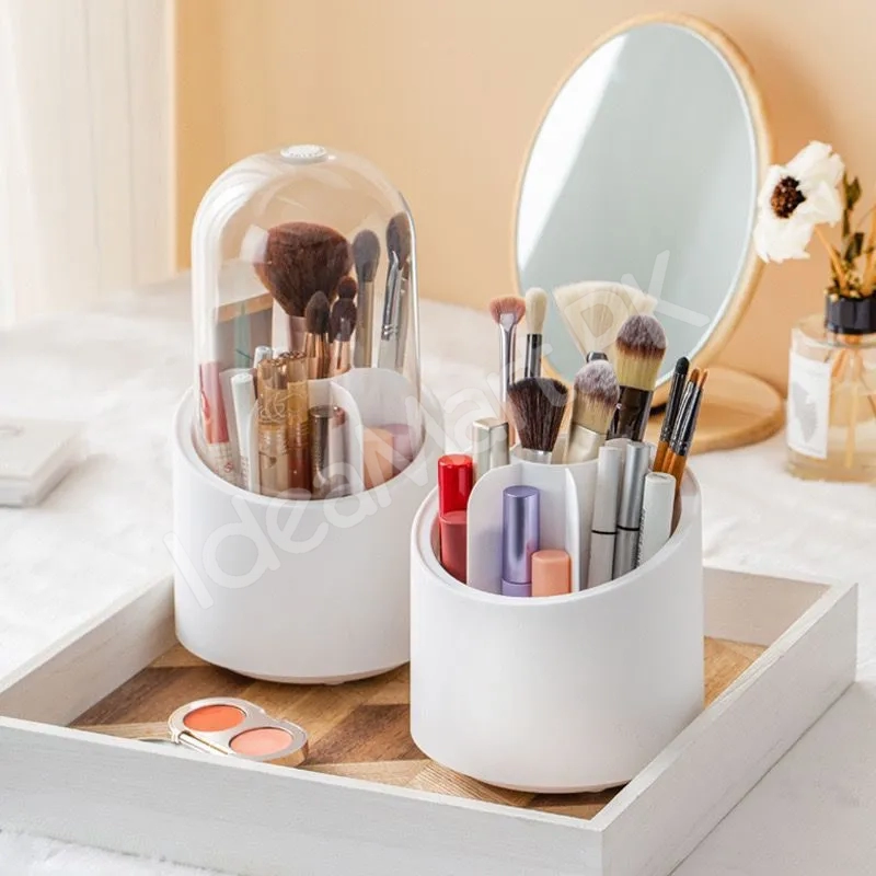 360-rotating-cosmetic-brush-holder-transparent-dust-proof-cover-multi-compartment-organizer-for-makeup-brushes-lipsticks-eyeliners-product-image