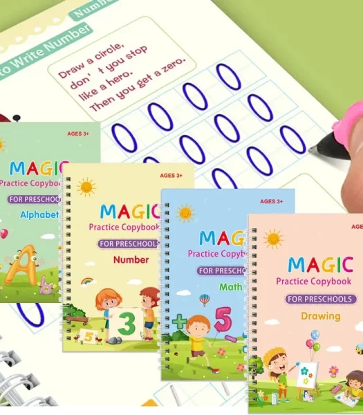 magic-reusable-montessori-copybook-set-4-pcs-with-pen-grip-aid-10-refills-product-image