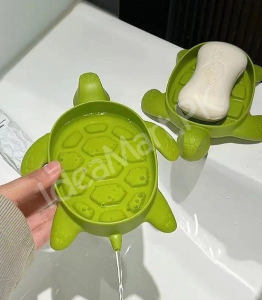 cute-green-slotted-turtle-soap-holder-dish-bathroom-countertop-shower-bar-drainer-product-image