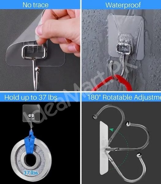 heavy-duty-rotatable-transparent-adhesive-wall-hook-with-metal-hanger-for-home-kitchen-bathroom-product-image