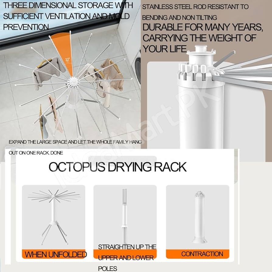 collapsible-clothes-drying-rack-with-tripod-legs-shoe-holders-hanging-clips-and-multi-layer-design-for-home-balcony-product-image