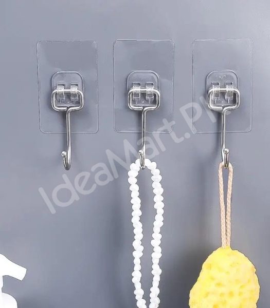 heavy-duty-rotatable-transparent-adhesive-wall-hook-with-metal-hanger-for-home-kitchen-bathroom-product-image