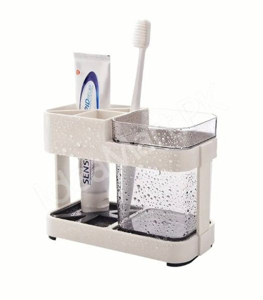 multi-compartment-toothbrush-holder-stand-countertop-organizer-with-clear-rinsing-cup-and-drain-base-product-image