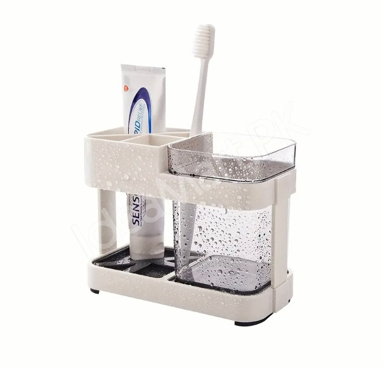 multi-compartment-toothbrush-holder-stand-countertop-organizer-with-clear-rinsing-cup-and-drain-base-product-image