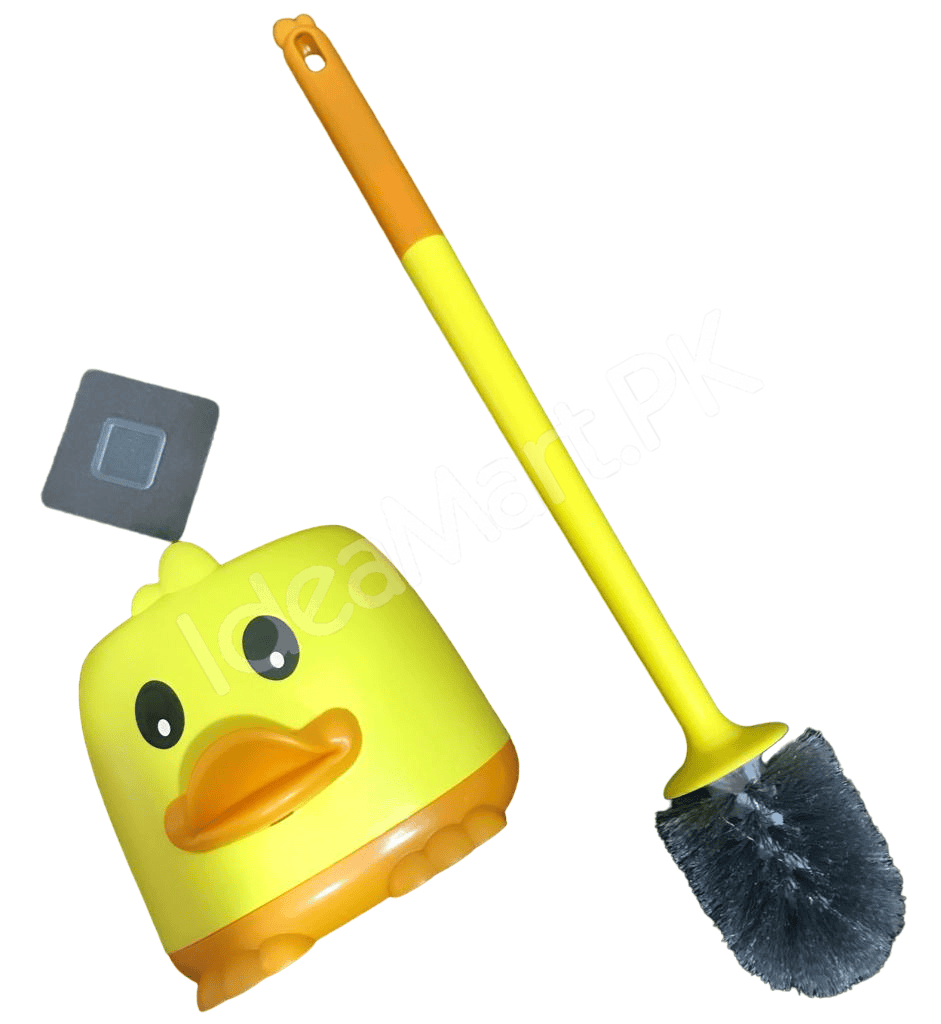 yellow-duck-design-toilet-brush-and-holder-set-for-bathroom-wall-mounted-or-freestanding-with-long-handle-product-image
