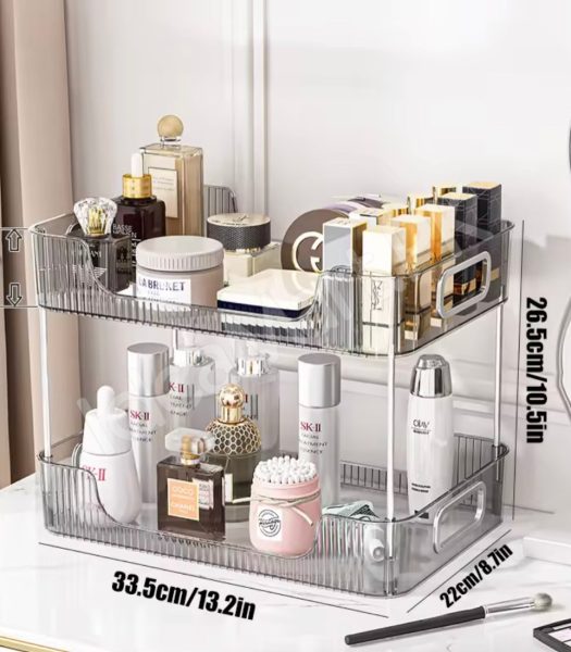 2-tier-clear-acrylic-countertop-organizer-stackable-vanity-storage-rack-with-gold-handles-for-makeup-skincare-bathroom-toiletries-product-image