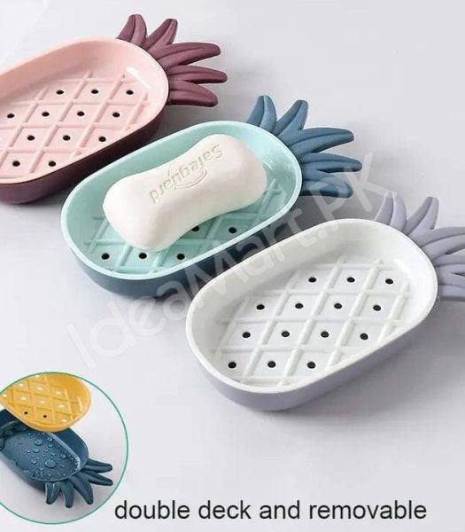 pineapple-shape-plastic-soap-dish-with-double-layer-drain-design-fruity-bathroom-soap-box-organizer-product-image