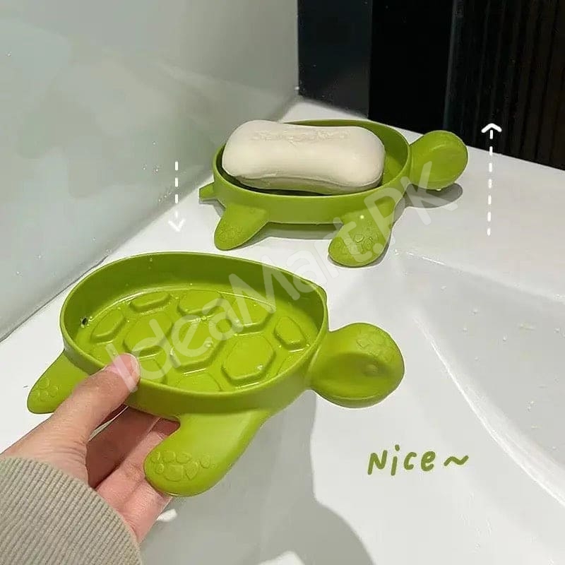 cute-green-slotted-turtle-soap-holder-dish-bathroom-countertop-shower-bar-drainer-product-image
