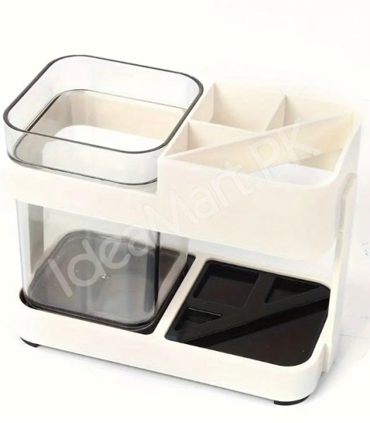multi-compartment-toothbrush-holder-stand-countertop-organizer-with-clear-rinsing-cup-and-drain-base-product-image