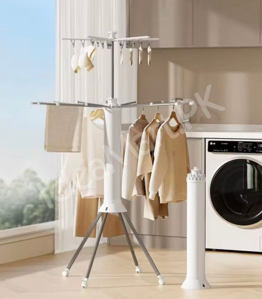 collapsible-clothes-drying-rack-with-tripod-legs-shoe-holders-hanging-clips-and-multi-layer-design-for-home-balcony-product-image