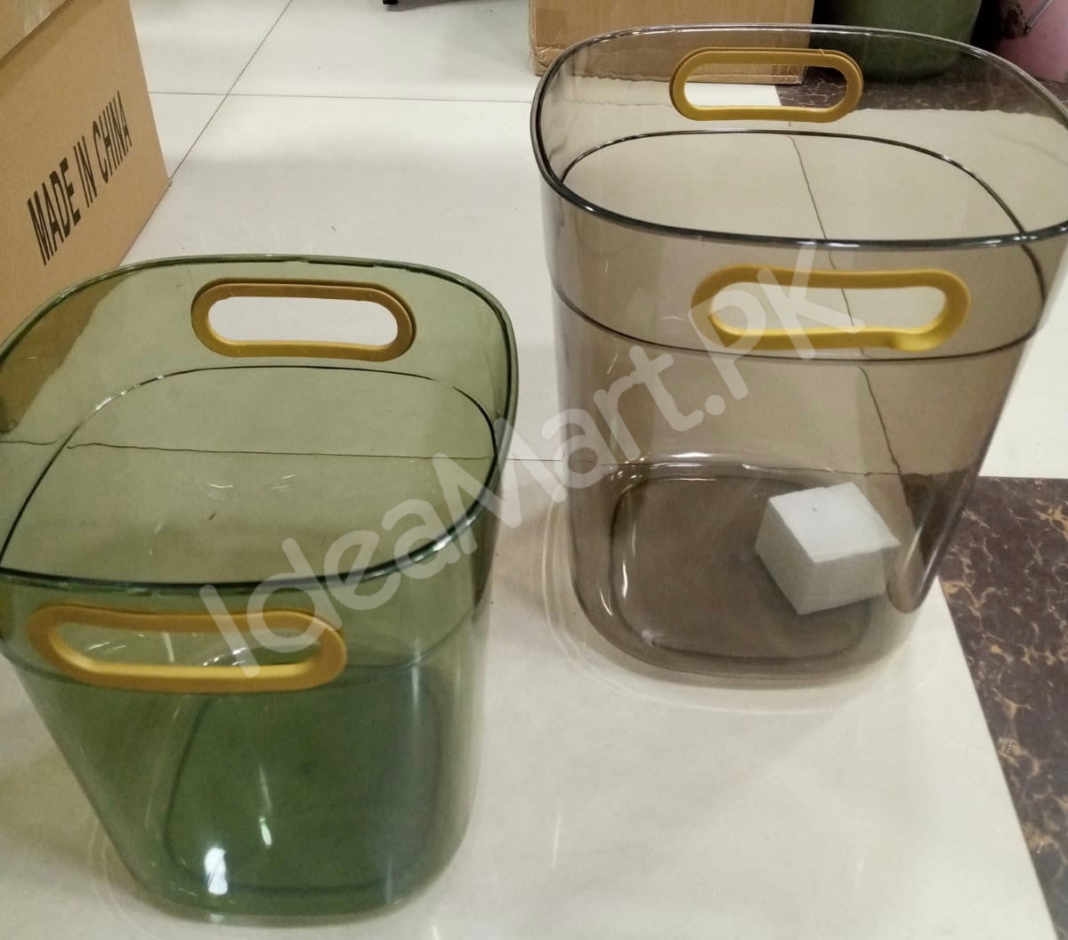 acrylic-plastic-storage-bin-with-handles-durable-multipurpose-rectangular-basket-for-desktop-trash-can-recycling-or-drink-cooler-product-image