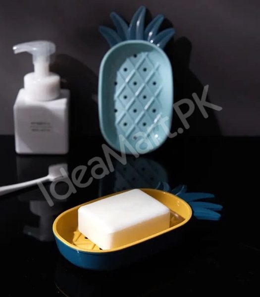 pineapple-shape-plastic-soap-dish-with-double-layer-drain-design-fruity-bathroom-soap-box-organizer-product-image