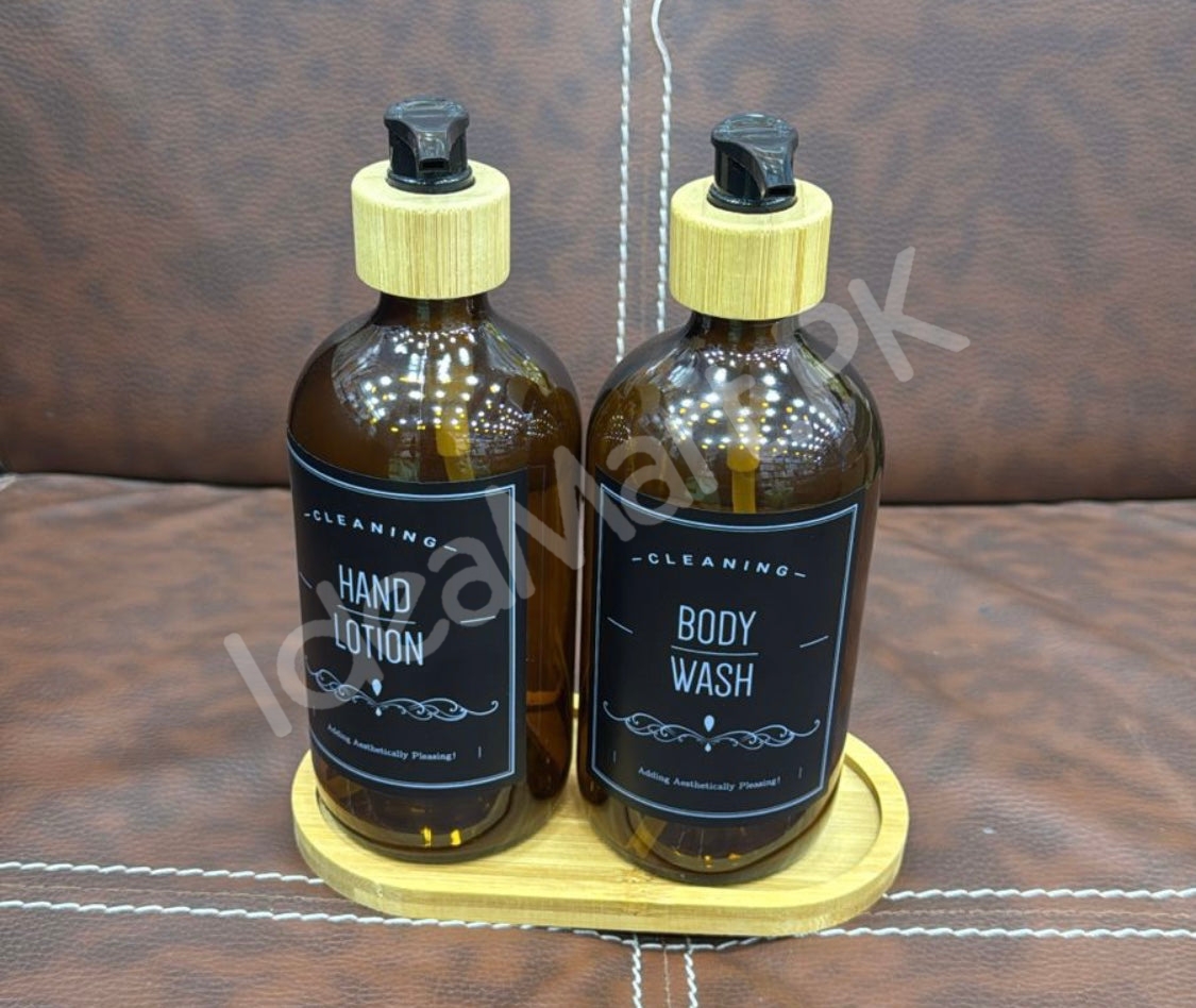 refillable-soap-dispenser-bottle-with-bamboo-tray-press-pump-for-bathroom-kitchen-dish-soap-product-image