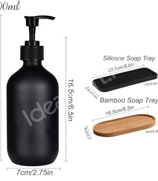 refillable-soap-dispenser-bottle-with-bamboo-tray-press-pump-for-bathroom-kitchen-dish-soap-product-image