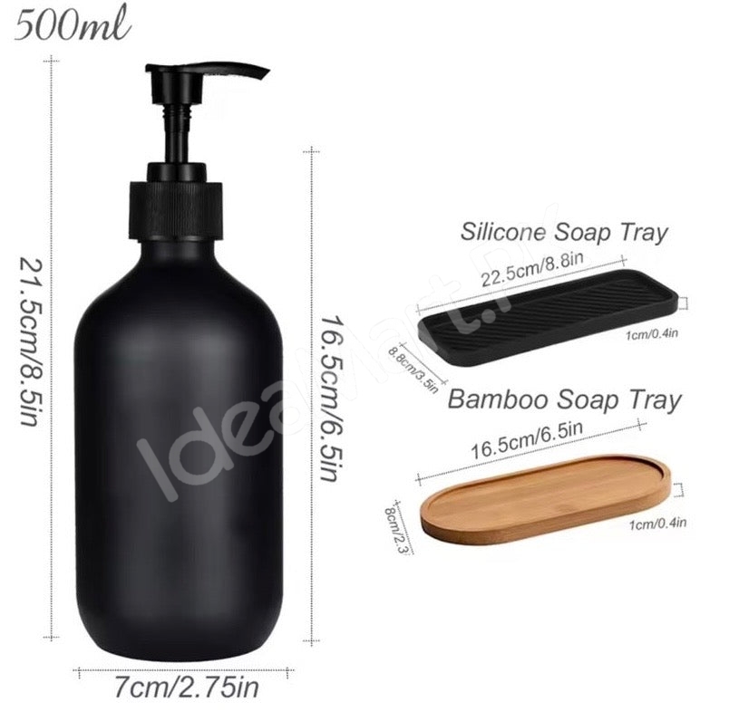 refillable-soap-dispenser-bottle-with-bamboo-tray-press-pump-for-bathroom-kitchen-dish-soap-product-image