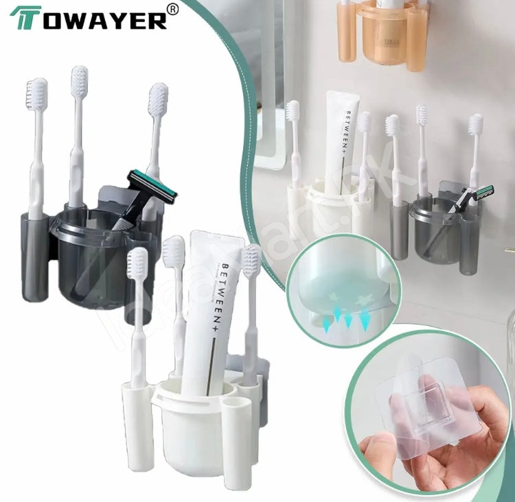 wall-mounted-toothbrush-toothpaste-organizer-set-self-adhesive-bathroom-holder-with-drain-holes-and-cups-product-image