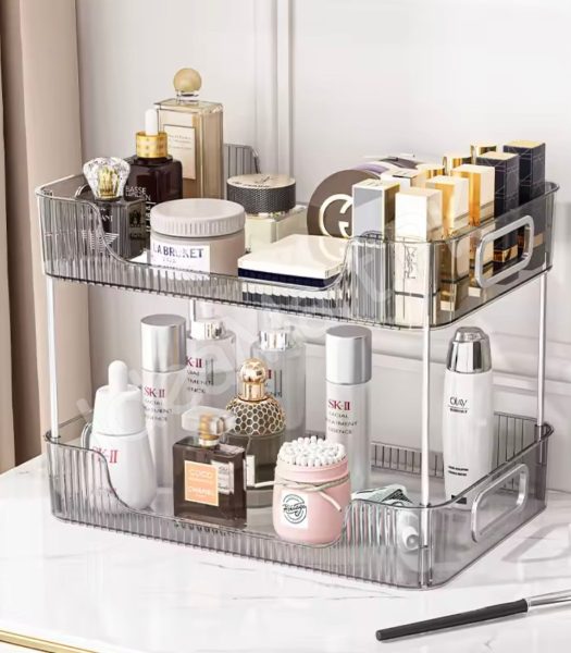 2-tier-clear-acrylic-countertop-organizer-stackable-vanity-storage-rack-with-gold-handles-for-makeup-skincare-bathroom-toiletries-product-image