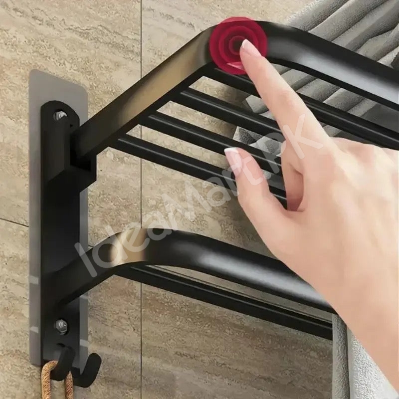 aluminum-space-saving-wall-mounted-double-folding-bath-towel-holder-shelf-with-hooks-for-bathroom-storage-product-image