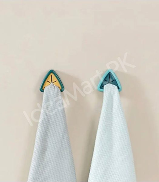 set-of-4-multi-color-triangle-adhesive-towel-clip-holder-wall-mounted-self-gripping-cloth-hook-for-kitchen-bathroom-storage-product-image
