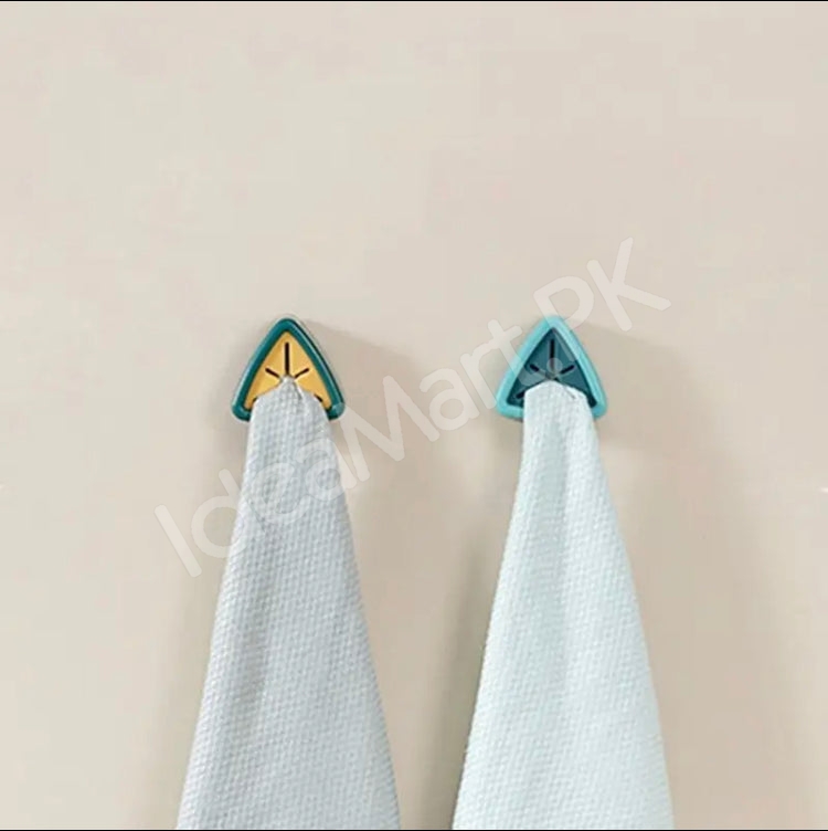 set-of-4-multi-color-triangle-adhesive-towel-clip-holder-wall-mounted-self-gripping-cloth-hook-for-kitchen-bathroom-storage-product-image