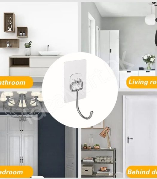 heavy-duty-rotatable-transparent-adhesive-wall-hook-with-metal-hanger-for-home-kitchen-bathroom-product-image