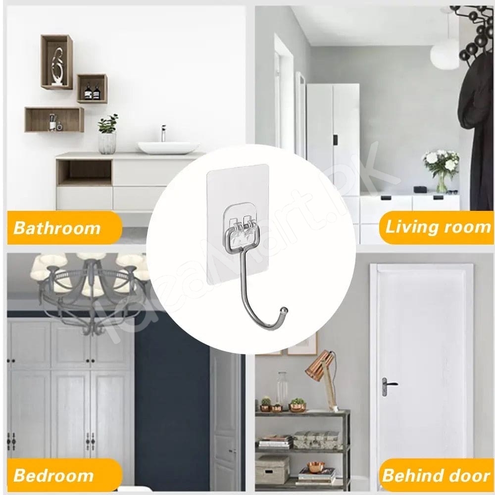 heavy-duty-rotatable-transparent-adhesive-wall-hook-with-metal-hanger-for-home-kitchen-bathroom-product-image