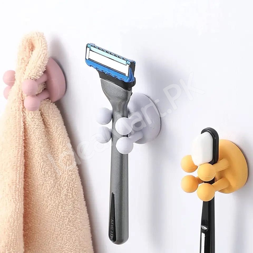 silicone-utility-hook-with-four-leg-elastic-design-multifunctional-self-adhesive-holder-for-toothbrush-kitchen-bathroom-product-image