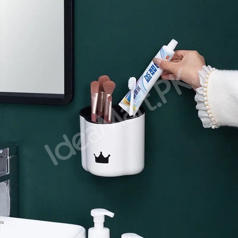 crown-design-bathroom-organizer-with-5-grids-wall-mounted-and-countertop-holder-removable-inner-cup-for-toiletries-product-image