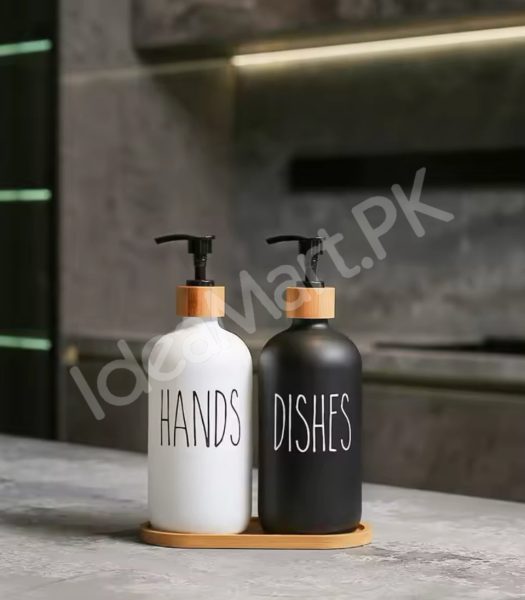 refillable-soap-dispenser-bottle-with-bamboo-tray-press-pump-for-bathroom-kitchen-dish-soap-product-image